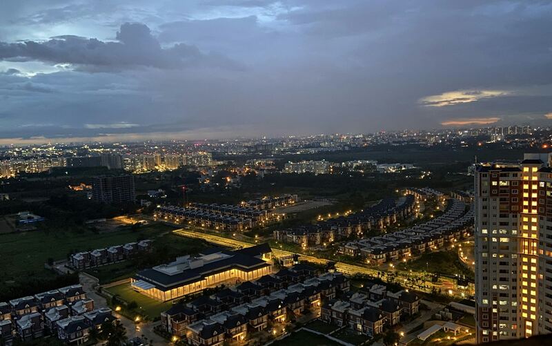 A township lit up at night from above
